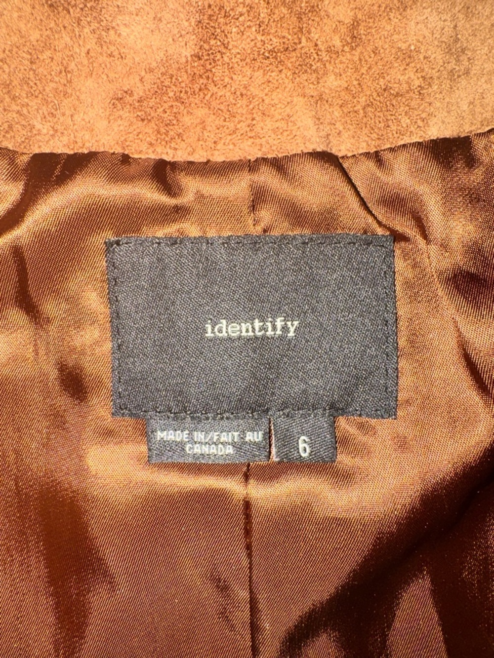 Cognac Suede Bomber Jacket with Striped Elastic Waist - Picture 9 of 11